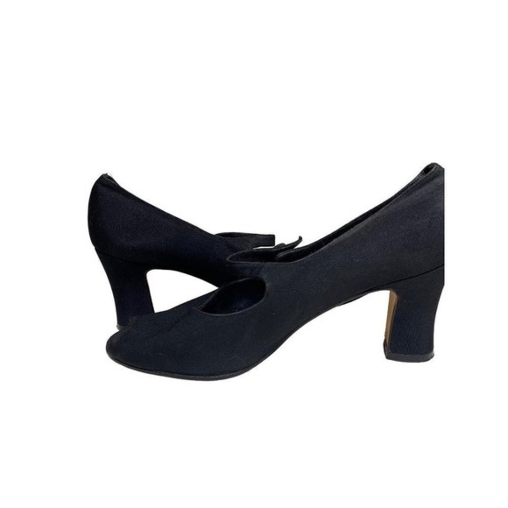 Evan Picone feather construction peep toe straps pumps black fabric vintage shoe - Picture 8 of 11